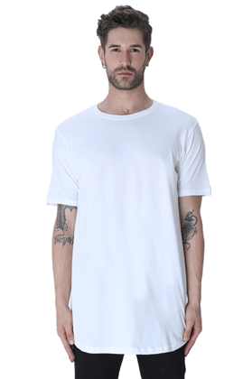 Male Longline Curved TShirt-White / S