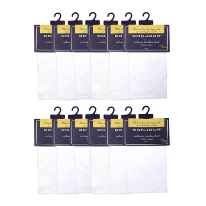 Men's Formal Cotton Handkerchief in White - A pack of 12 pieces