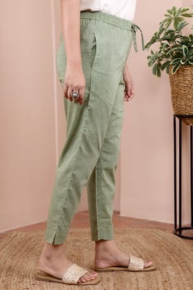 Green Hand Dyed South Cotton Women Ankle Pant WAKPT042419-S