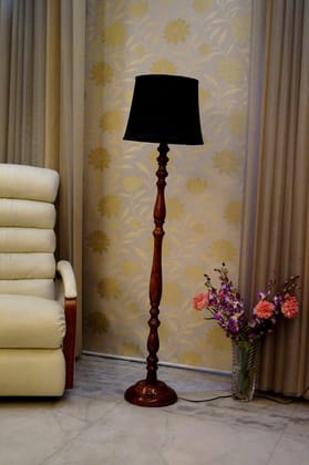 Floor Lamp Black & Brown with Conical Shade (Bulb Not Included)-Black & Brown