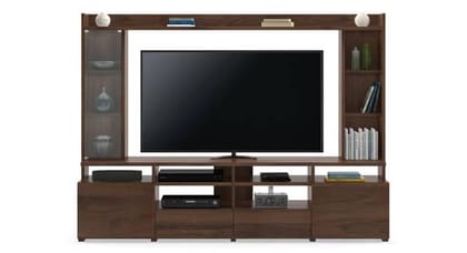 Wooden Twist Rend Handmade Solid Wood TV Unit for Living Room-Brown (Walnut Finish)