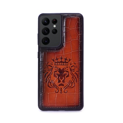 Samsung S21/22 Ultra Tan Deep Cut Lion Embossed Mobile Cover by Brune & Bareskin-S23