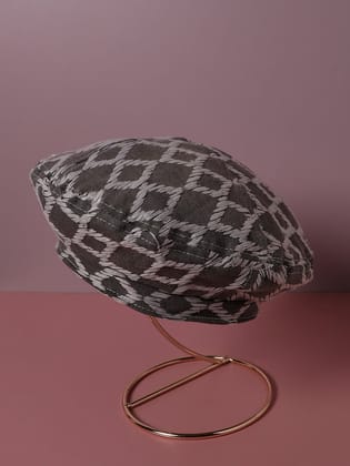 Rhombus Weave Beret Hat - Grey & White-Hat