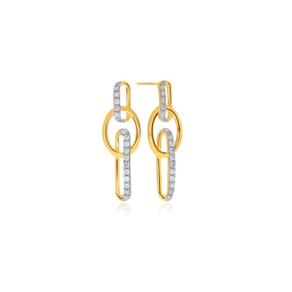 Senco Gold 18K Yellow Gold Glamorous Spherical Connections Diamond Studs Earrings (Gold Weight - 1.2 g / 0.15 carat / HI-SI)