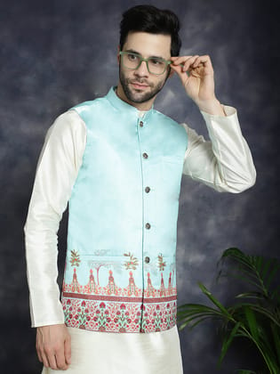 Men's Printed Nehru Jacket-S