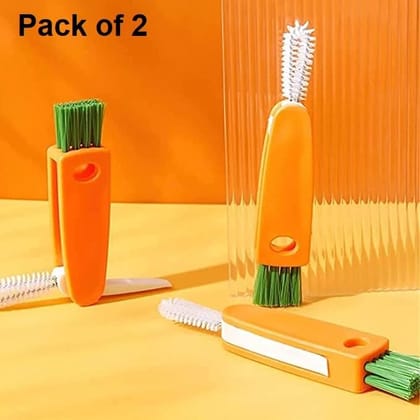 Bottle Cleaning Brush- 3 in 1 Multifunctional Cleaning Brush Bottle Mouth Cap Detail Cup Brush( Pack of 2)-Free Size