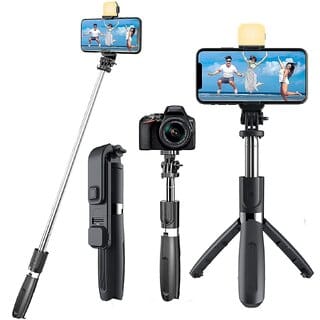 Tecsox R1s Bluetooth Selfie Sticks with Remote and Selfie Light, 3-in-1 Multifunctional Selfie Stick Tripod Stand Compatible with iPhone/OnePlus/Samsung/Realme  All Smartphones/Go Pro (Black)