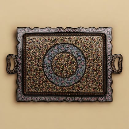 Kashmiri Papier Mache Rectangle Tray-Black