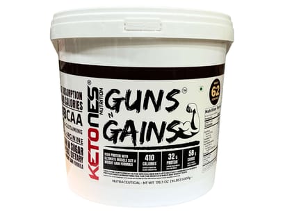 Ketones Nutrition Guns n Gains | 5 KG | Mass and Weight Gain Formula | Low Sugar | Chocolate