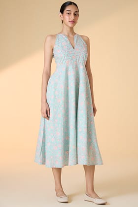 Okhai "Belladonna" Handblock Printed Pure Cotton Sleeveless Dress-XS