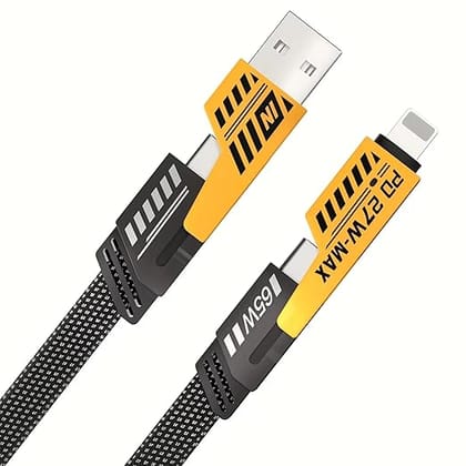 MuscleGrid 4-in-1 Metal Alloy Charging Cable, 65W Fast Charging, Braided, Multiple Ports for iPhone and Laptop