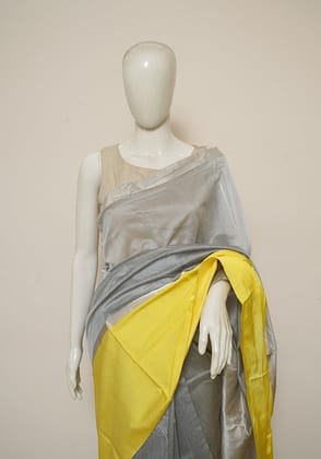 Grey and Lemon Yellow Chanderi Silk Saree