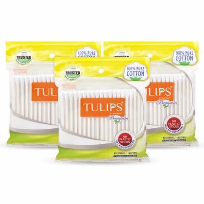 Tulips Safety Eco Friendly Cotton Ear Buds Swabs (80 Sticks in a Box) (Pack of 3)