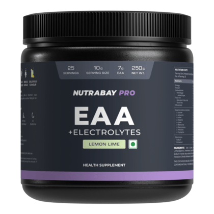 Nutrabay Pro EAAs with Electrolytes (Essential Amino Acids) - Lemon Lime, 250g