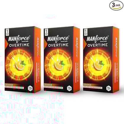 MANFORCE 3 in 1 Condoms (Ribbed Contour Dotted) Overtime Orange Flavoured- 10 Pieces x Pack of 3 Condom (Set of 3 30 Sheets)