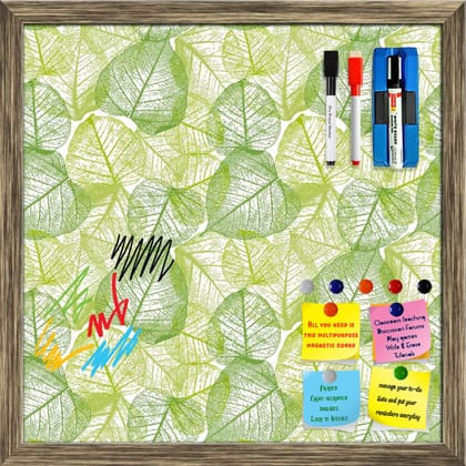 Floral & Leaves Framed Magnetic Dry Erase Board | Combo with Magnet Buttons & Markers-Magnetic Board; Antique Gold Frame / 12 x 12 inch (30 x 30 cms)