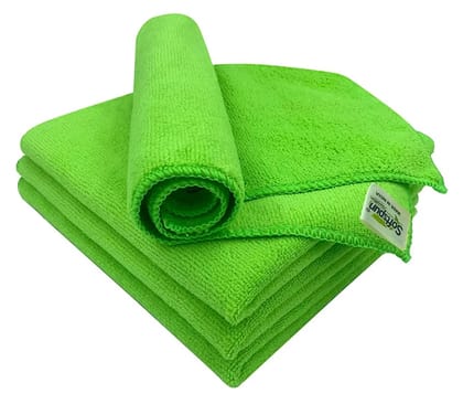 SOFTSPUN Microfiber High Loop Cleaning Cloths, 40x40 cms 4 pcs Towel Set 340 GSM - Green. Automotive Towels, Thick Lint & Streak-Free Multipurpose Cloths.