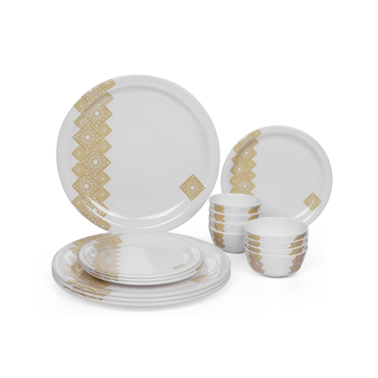 SUPERWARE | Pure Melamine | Dinner Set - GOLDDEKO | Set Of 16 Pcs. | Stain Free, Glazed Finish