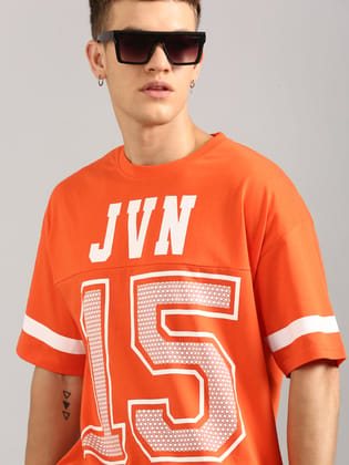 Orange Printed Oversized T-shirt-S