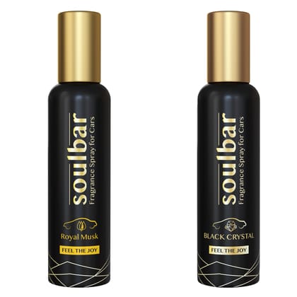 SOULBAR Luxury Car Freshener Spray - Royal Musk + Black Crystal, 80 ml Each - Pack of 2, Free Perfume Dangler