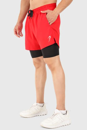 2 in 1 5" Compression Shorts Red-S