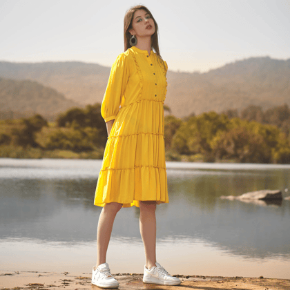 Senorita Yellow Designer Western Dress-S