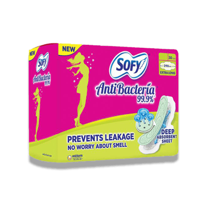 Sofy Anti Bacteria Sanitary Pad - Extra-Long, Prevents Leakage, Slim, 28 Units Pouch