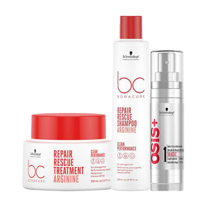 Schwarzkopf Professional Repair Rescue Shampoo, Mask With Arginine & Osis+ Magic Anti-Frizz Serum