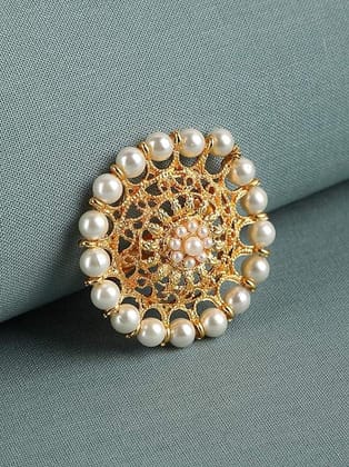 Gold-Plated  White Pearl Embellished Swan-Shaped Brooch