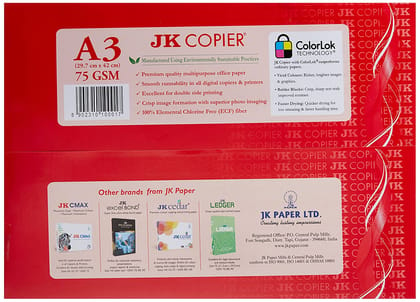 Jk Copier A3 Size White Paper 75 GSM,10 Reams