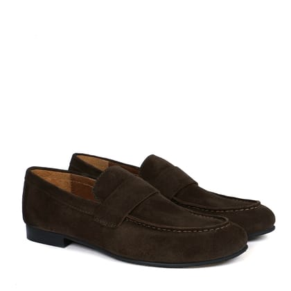 Casual Round Toe Penny Loafer in Dark Brown Suede Leather-40/6