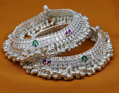 Vintage design handmade solid silver heavy anklet, excellent foot charm bracelet, amazing belly dance tribal jewelry from india ank460-Single Anklet