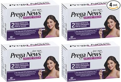 PREGANEWS Value Pack( 2 Gloves + 2 Urine Containers + 2 Pregnancy Test Kits ) x Pack of 4 Pregnancy Test Kit  (8 Tests)