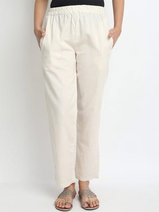 Women Relaxed Mid Rise Cotton Trousers