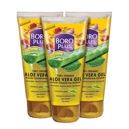 BOROPLUS Aloe Vera Gel with Turmeric, Sandalwood and Saffron Rich in Vitamin E and Antiseptic Herbs from 450ml (Pack of 3, 150ml + 150ml + 150ml + 150ml)