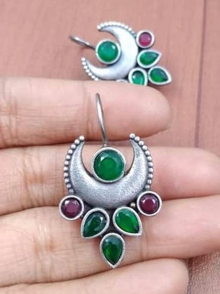 Dazzling Hook Earrings with Sparkling Stones for Daily Wear | Sarichka-Red+Green