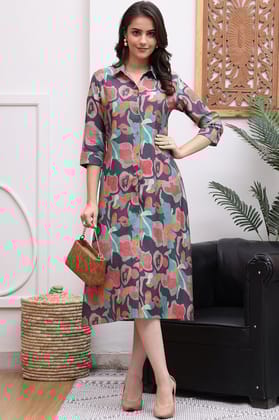 Grey Color Abstract Printed Chanderi Premium Ethnic Dresses-S