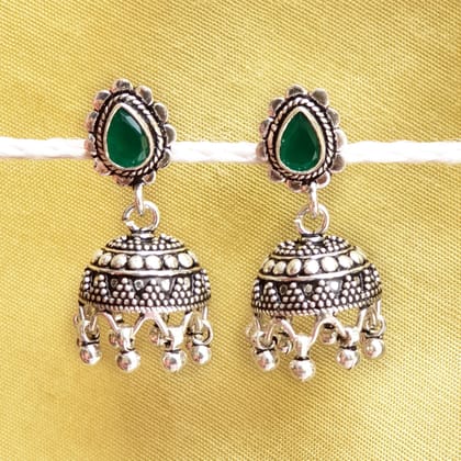 925 Silver Green Top With Ghungroo Jhumki