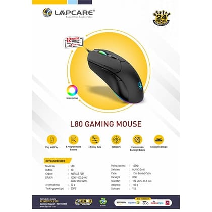 Lapcare L80 Gaming Mouse with RGB Light-Lapcare L80 Gaming Mouse with RGB Light