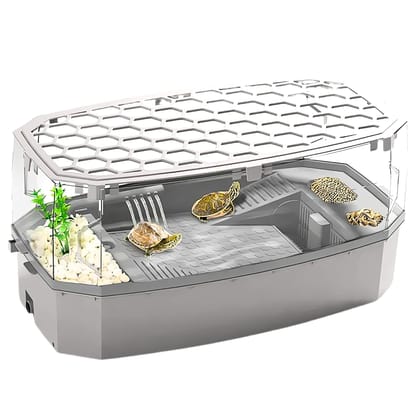 Buraq Turtle Tank Includes Accessories with Pump & Water Filter, Easy to Assemble & Clean, with Basking, Swimming, Breeding, Turtle House for Tortoise & Reptile (Green, Medium-Large / white