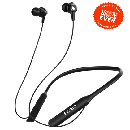 Squalo BassPlugs 151 Neckband Earphones with ENC Mic, Super Extra Bass ＆ Fast Charging (Made In India)-Black