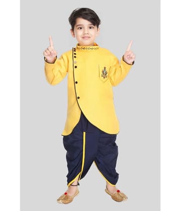 s muktar garments Yellow & Blue Cotton Blend Boys Dhoti Kurta Set - Pack of 1 - None