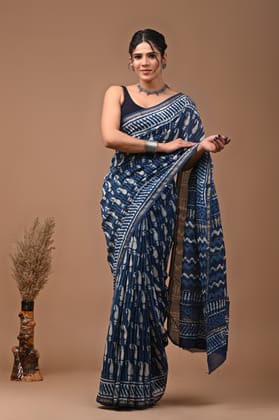 JAIPUR HANDBLOCK PRINT Exclusive collection of handblock printed pure chanderi silk sarees with blouse piece.