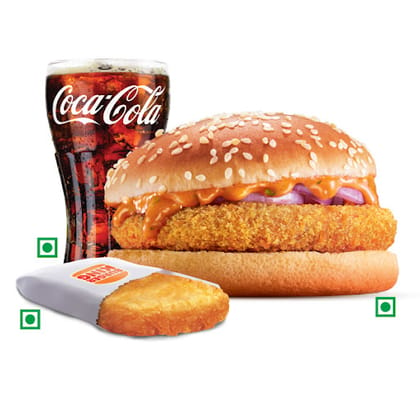 Crispy Veg Burger+Coke+Masala Hashbrown.