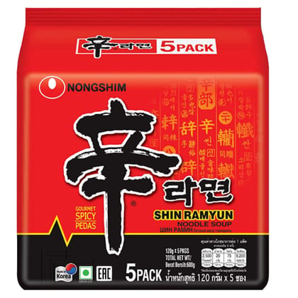 Nongshim Shin Ramyun Noodle Soup (5 in 1) 600 gm Pouch Pack