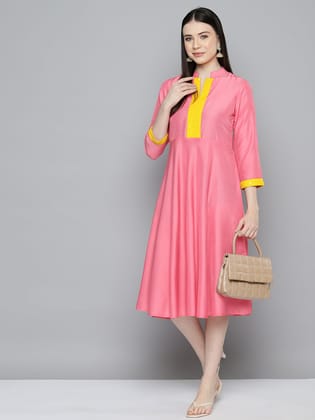 Sequin work, flared ethnic dress-S / Pink