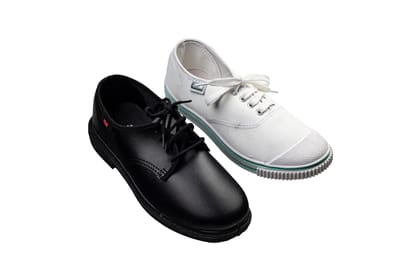 Titas Boys Black School Shoe & White Canvas School Shoe Combo-Black+White / 1