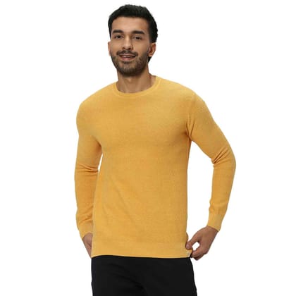 Mufti Mustard Textured Slim Fit Flatknit