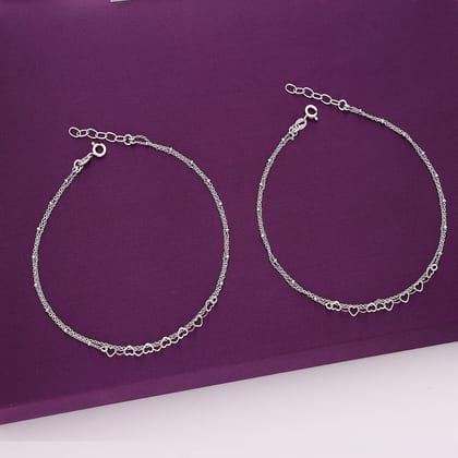 Sterling Silver Heart Layered Anklet-None / Silver