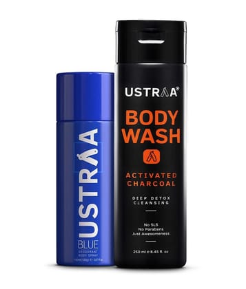 Ustraa Blue Deodorant - 150ml & Body Wash Activated Charcoal - 200gm